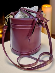 Bordo Deri Kova Model Ağzı Büzgülü Kadın El Ve Omuz Çantası