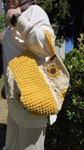 Örgü Sarı Ay çiçek  Bohem Kadın çanta  Çanta