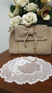 Bej Örgü Kadın Çanta Güpür Detaylı