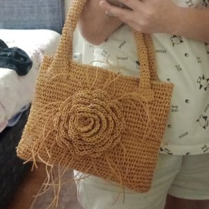 Bej Örgü Bohem Çiçekli Kol Çantası