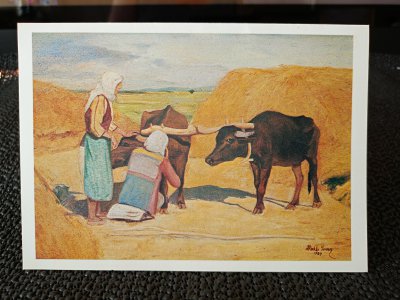 RESSAM HAKKI İNAN 1987 KASTAMONUDA HASAT  KONULU TEBRİK KARTI. ISLAK İMZALI.