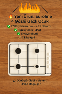 Euroline 4 Gözlü Gazlı Ocak – Tüp Uyumlu (LPG) – Yerli Üretim